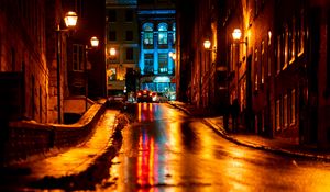 Preview wallpaper street, asphalt, wet, dark, night city, lights