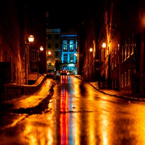 Preview wallpaper street, asphalt, wet, dark, night city, lights