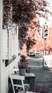 Preview wallpaper street, building, flowers, decoration, furniture