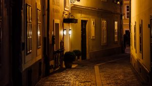 Preview wallpaper street, buildings, lantern, light, twilight