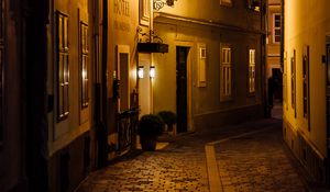 Preview wallpaper street, buildings, lantern, light, twilight