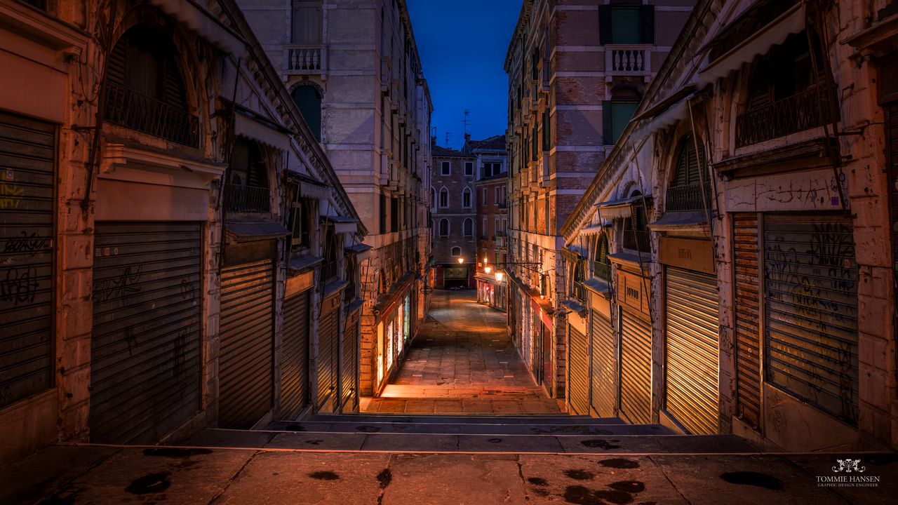 Wallpaper street, buildings, lights, night, dark