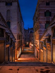 Preview wallpaper street, buildings, lights, night, dark