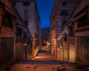 Preview wallpaper street, buildings, lights, night, dark