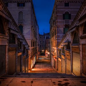 Preview wallpaper street, buildings, lights, night, dark