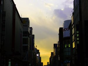 Preview wallpaper street, buildings, people, evening