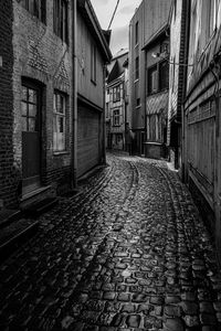 Preview wallpaper street, buildings, road, paving stones, black and white