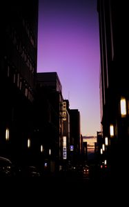 Preview wallpaper street, buildings, road, lights, dark