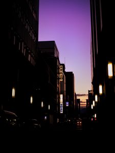 Preview wallpaper street, buildings, road, lights, dark