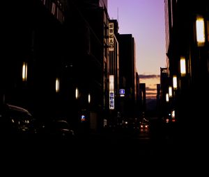 Preview wallpaper street, buildings, road, lights, dark