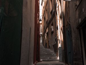 Preview wallpaper street, buildings, stairs, steps