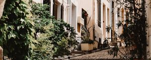 Preview wallpaper street, buildings, stairs, steps, lantern