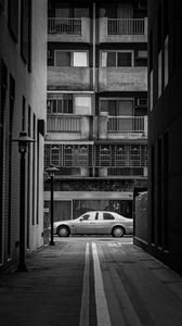 Preview wallpaper street, car, city, bw