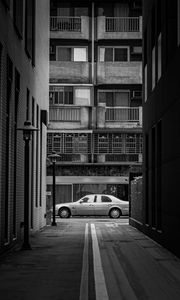 Preview wallpaper street, car, city, bw