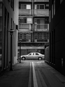 Preview wallpaper street, car, city, bw