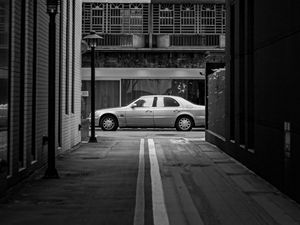 Preview wallpaper street, car, city, bw