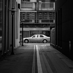 Preview wallpaper street, car, city, bw