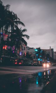 Preview wallpaper street, cars, buildings, palm trees, miami, usa