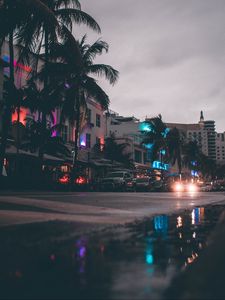 Preview wallpaper street, cars, buildings, palm trees, miami, usa