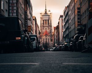 Preview wallpaper street, cars, buildings, road, city