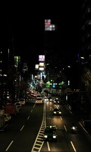 Preview wallpaper street, cars, road, signs, night, dark