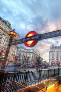 Preview wallpaper street cars, street, city, people, windows, subway, signs, houses, london