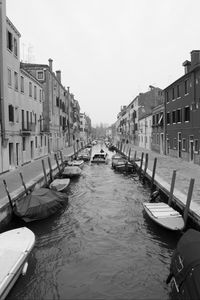 Preview wallpaper street, channel, boats, buildings, black and white