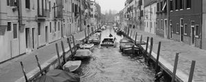 Preview wallpaper street, channel, boats, buildings, black and white