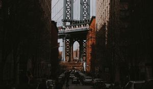 Preview wallpaper street, city, architecture, buildings, bridge