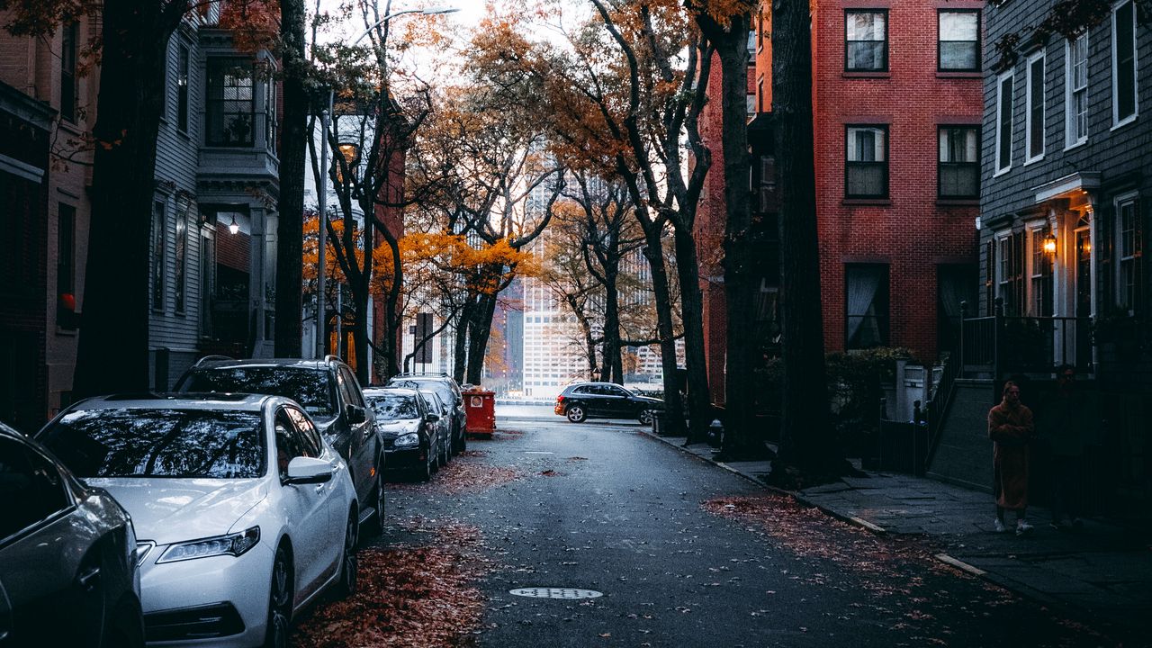 Wallpaper street, city, autumn, cars, trees