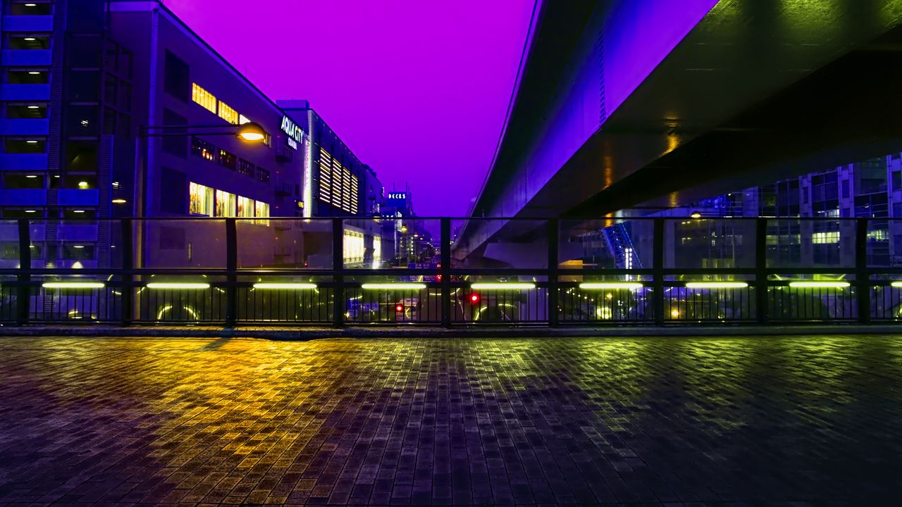 Wallpaper street, city, buildings, evening, lights