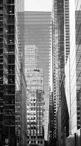 Preview wallpaper street, city, buildings, windows, glass, bw