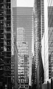 Preview wallpaper street, city, buildings, windows, glass, bw