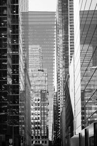 Preview wallpaper street, city, buildings, windows, glass, bw