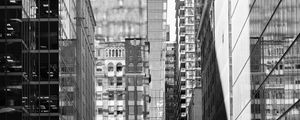 Preview wallpaper street, city, buildings, windows, glass, bw