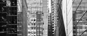 Preview wallpaper street, city, buildings, windows, glass, bw