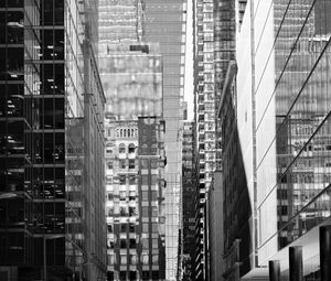 Preview wallpaper street, city, buildings, windows, glass, bw