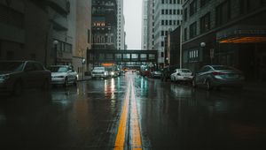 Preview wallpaper street, city, fog, markup, cars