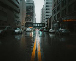 Preview wallpaper street, city, fog, markup, cars