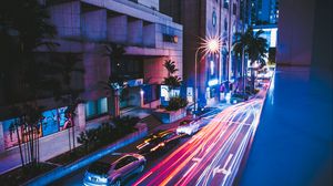 Preview wallpaper street, city, night, cars