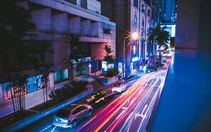 Preview wallpaper street, city, night, cars