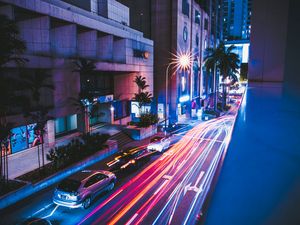 Preview wallpaper street, city, night, cars