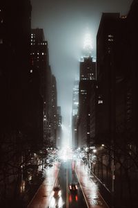 Preview wallpaper street, city, night, fog, aerial view