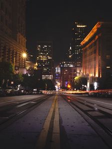 Preview wallpaper street, city, night, road, buildings, lights