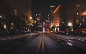 Preview wallpaper street, city, night, road, buildings, lights