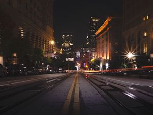 Preview wallpaper street, city, night, road, buildings, lights