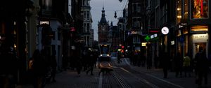 Preview wallpaper street, city, twilight, evening, movement, amsterdam, netherlands