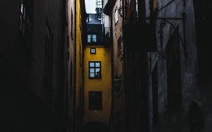 Preview wallpaper street, evening, lane, buildings, old town, stockholm, sweden