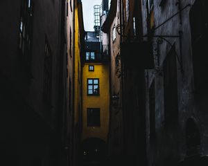 Preview wallpaper street, evening, lane, buildings, old town, stockholm, sweden