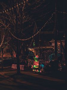 Preview wallpaper street, garlands, decorations, new year, christmas, dark